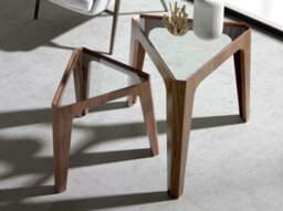 Angel Cerda Elegant Triangular Corner Table In Tempered Glass And Walnut - thumbnail 2