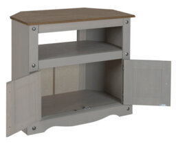 Mercers Furniture Corona Grey Wax Corner Tv Unit 2 Door 1 Shelf Cabinet Stand Solid Wood Mexican Pine Wooden - thumbnail 3