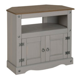 Mercers Furniture Corona Grey Wax Corner Tv Unit 2 Door 1 Shelf Cabinet Stand Solid Wood Mexican Pine Wooden - thumbnail 2