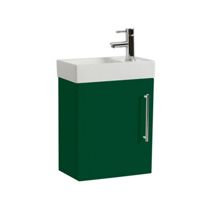 Homestylestore 400mm Dark Green Wall Hung Bathroom Vanity Unit And Chrome T Bar Handle - image 1