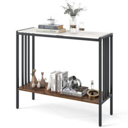 Gainoom 90Cm White Console Table 2-Tier Industrial Foyer Table With Open Shelf