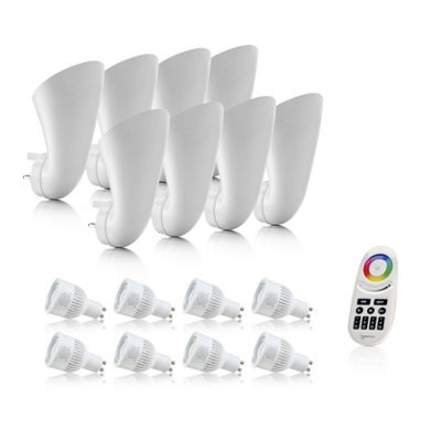 Auraglow Plugin Gu10 Spotlight Uplighter Wall Wash Light Plug Socket Lamp - Colour Changing-8 Pack-4 Zone Remote