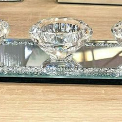 Biznest Crushed Crystal Triple Tealight 3 Candle Holder Decor Plate Home New
