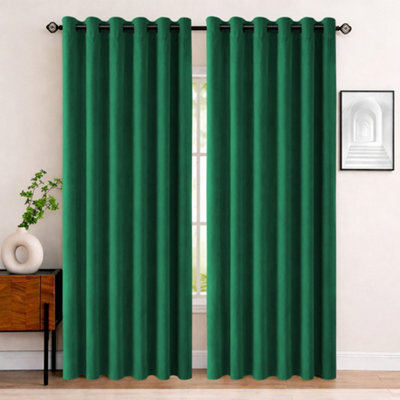 Bedlooms Emerald Green Crushed Velvet Curtains Blackout Thermal Insulated Eyelet Curtain (Pair) 66 X 90 Inches With Tie Back Two - image 1
