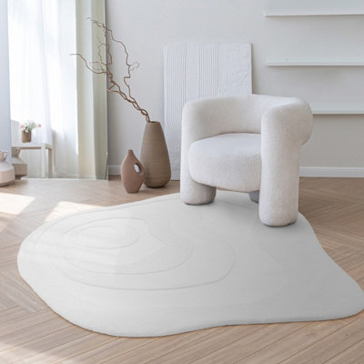 Cream Handmade Easy To Clean Modern Abstract Wool Rug For Living Room, Bedroom - 150Cm X 150Cm - image 1