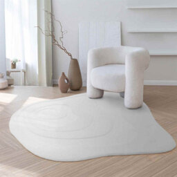 Cream Handmade Easy To Clean Modern Abstract Wool Rug For Living Room, Bedroom - 150Cm X 150Cm - thumbnail 2