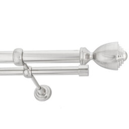 Toolty Double Metal Curtain Pole 25/19mm With Finials Rod Classic Brackets Avanti 115Cm Inox