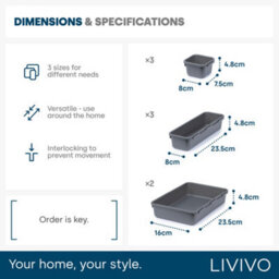 Livivo 8Pc Interlocking Drawer Organiser Grey - thumbnail 9