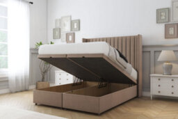 "Sloomy Marlborough Mink Plush Ottoman Bed Base With 54"" Wingback Headboard 6' Super King" - thumbnail 2