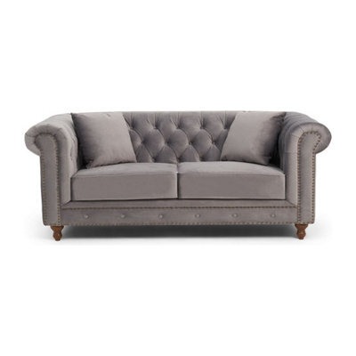 Furniture 48 Wellington Chesterfield Light Grey Velvet 2 Seater Sofa