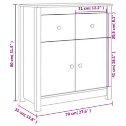Berkfield Rustic Sideboard White 70X35X80 Cm Solid Wood Pine - thumbnail 9