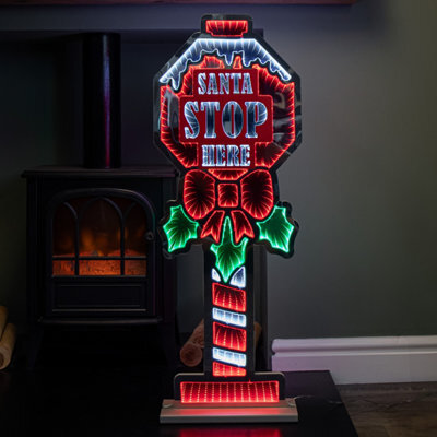 Samuel Alexander 90Cm Light Up Santa Stop Here Sign Christmas Infinity Decoration With Leds - image 1