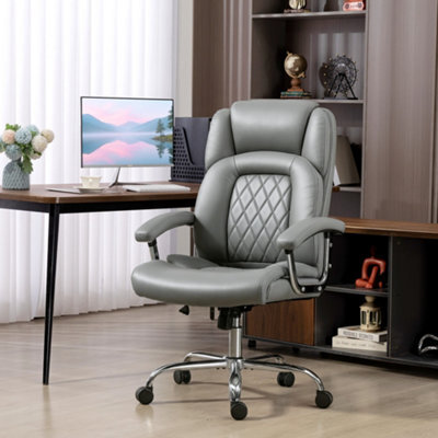 Homcom Office Chair 180Kg, High Back Desk Chair With Spring Cushion, Grey - image 1