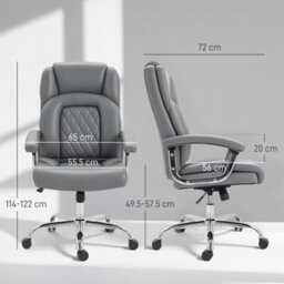 Homcom Office Chair 180Kg, High Back Desk Chair With Spring Cushion, Grey - thumbnail 3