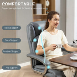 Homcom Office Chair 180Kg, High Back Desk Chair With Spring Cushion, Grey - thumbnail 5