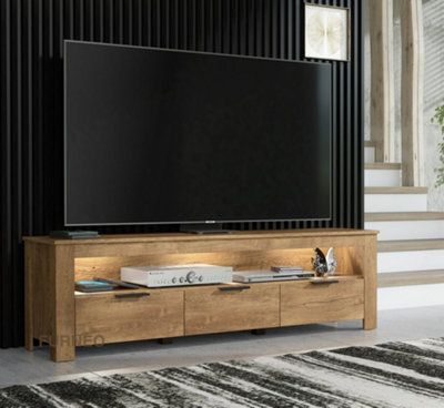 Furneo Tv Stand Dark Oak Effect 170Cm Unit Cabinet White Led Lights Prestigio 02 - image 1