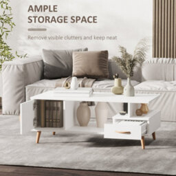 Lusayo Large White Minimalist Coffee Table With Storage Shelf And Drawer - Wyld Haus - thumbnail 4