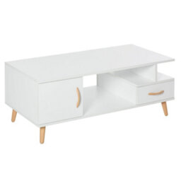 Lusayo Large White Minimalist Coffee Table With Storage Shelf And Drawer - Wyld Haus - thumbnail 2