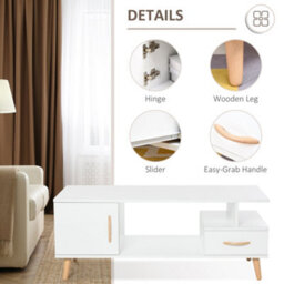 Lusayo Large White Minimalist Coffee Table With Storage Shelf And Drawer - Wyld Haus - thumbnail 6