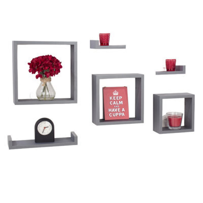 Core Products Light Grey Floating Wall Shelves - 6-Piece Hudson Narrow Set For Display And Storage - image 1