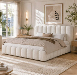 Matteo Super King Hydraulic Storage Bed Frame With Bouclé Upholstered Headboard - White - thumbnail 5