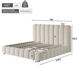 Matteo Super King Hydraulic Storage Bed Frame With Bouclé Upholstered Headboard - White - thumbnail 7