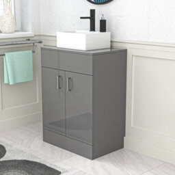 Nes Home Grey 600mm Bathroom Doors Vanity Unit Rectangle Ceramic Basin - thumbnail 3