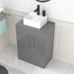 Nes Home Grey 600mm Bathroom Doors Vanity Unit Rectangle Ceramic Basin - thumbnail 4