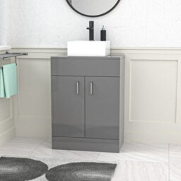 Nes Home Grey 600mm Bathroom Doors Vanity Unit Rectangle Ceramic Basin - thumbnail 2