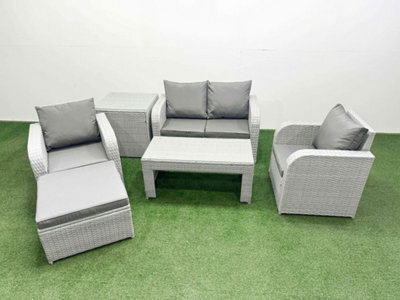 Fimous Light Grey Pe Wicker Rattan Garden Furniture Set Sofa Set Reclining Adjustable Chair 5 Seater Footstool Side Table - image 1