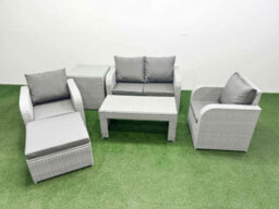 Fimous Light Grey Pe Wicker Rattan Garden Furniture Set Sofa Set Reclining Adjustable Chair 5 Seater Footstool Side Table - thumbnail 2