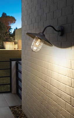 Eglo Melgoa Black And Clear Metal And Glass Ip44 Outdoor Wall Light, (D) 30Cm - image 1