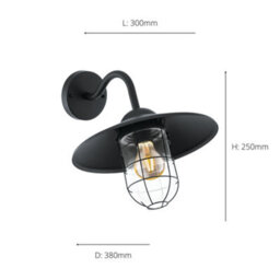 Eglo Melgoa Black And Clear Metal And Glass Ip44 Outdoor Wall Light, (D) 30Cm - thumbnail 4