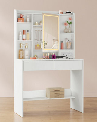 Ledrem Aurora Series Vanity Desk White Dressing Table With Led Mirror, Adjustable Storage Shelves, Modern Design - image 1