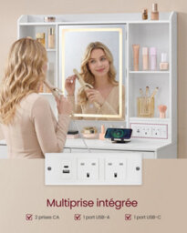 Ledrem Aurora Series Vanity Desk White Dressing Table With Led Mirror, Adjustable Storage Shelves, Modern Design - thumbnail 4