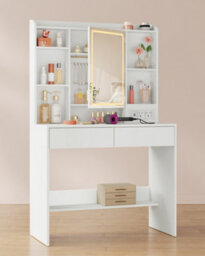 Ledrem Aurora Series Vanity Desk White Dressing Table With Led Mirror, Adjustable Storage Shelves, Modern Design - thumbnail 1