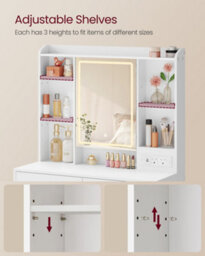 Ledrem Aurora Series Vanity Desk White Dressing Table With Led Mirror, Adjustable Storage Shelves, Modern Design - thumbnail 7