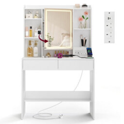 Ledrem Aurora Series Vanity Desk White Dressing Table With Led Mirror, Adjustable Storage Shelves, Modern Design - thumbnail 2