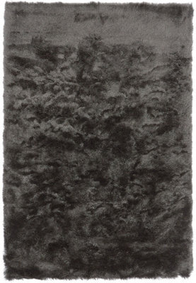 Grey Soft Shaggy Plain Handmade Modern Sparkle Dining Room Bedroom & Living Room Rug-65Cm X 135Cm - image 1