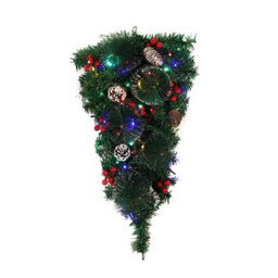 Living And Home Pre Lit Red Berry Pine Cone Christmas Swag Christmas Decoration Xmas Ornament For Front Door Living Home