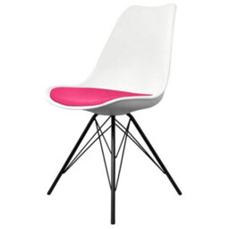 Fusion Living Soho White And Bright Pink Plastic Dining Chair With Black Metal Legs - thumbnail 1