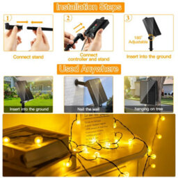Ollny Solar Crystal Ball Fairy String Lights 12M 100 Led Warm White With 8 Modes Waterproof Gazebo Wedding Tree Party Decorations - thumbnail 4