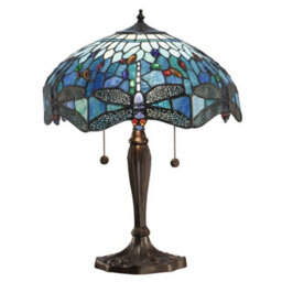 Luminosa Lighting Luminosa Dragonfly 2 Light Medium Table Lamp Dark Bronze, Blue, Tiffany Style Glass, E27