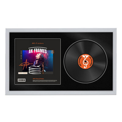 "30X17"" Silver Sleek Vinyl Record Frame With Black Mount For 12 Inch Lp Album Cover & Disc - Ak Frames" - image 1