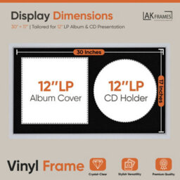"30X17"" Silver Sleek Vinyl Record Frame With Black Mount For 12 Inch Lp Album Cover & Disc - Ak Frames" - thumbnail 2