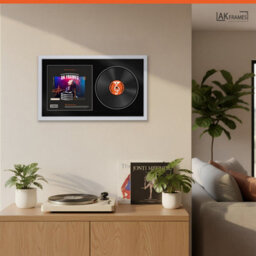 "30X17"" Silver Sleek Vinyl Record Frame With Black Mount For 12 Inch Lp Album Cover & Disc - Ak Frames" - thumbnail 5