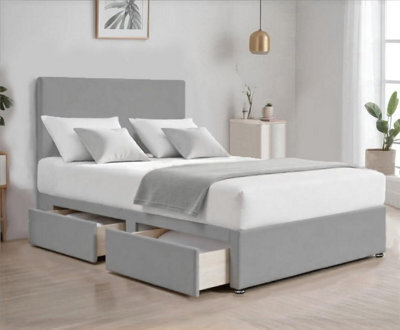 Grey Plush 4Ft6 Double Bed With Matttress  2 Storage Drawers And 20 Inch Plain Headboard - image 1