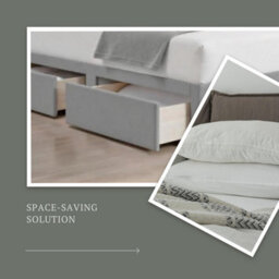 Grey Plush 4Ft6 Double Bed With Matttress  2 Storage Drawers And 20 Inch Plain Headboard - thumbnail 4