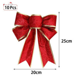 Living And Home Red 10-Piece Bow Ribbon Christmas Tree Decorations 25Cm L X 20Cm W - thumbnail 6