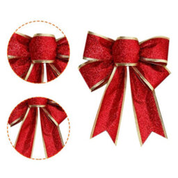 Living And Home Red 10-Piece Bow Ribbon Christmas Tree Decorations 25Cm L X 20Cm W - thumbnail 5